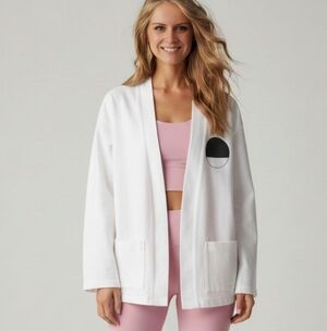 Freecity White Blazer with Sporty Design and Colorful Accents Size Small